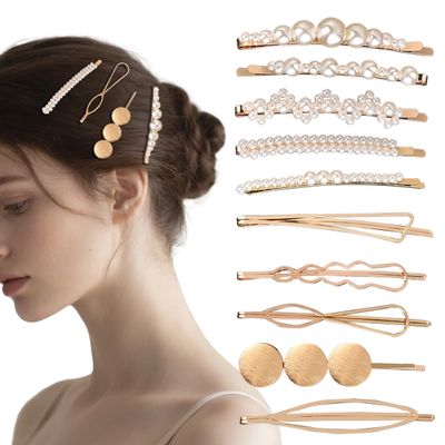10pcs/set Gold Pearl Bobby Pins Women Girls Valentines Hair Clip Barrettes Decorative Accessories Bridal Wedding Birthday Prom Xmas Holiday Party Gift