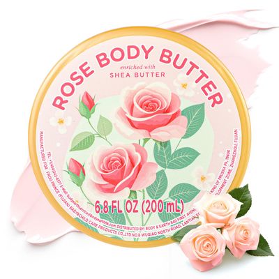 puresoak bath Rose Body Butter, Natural Body Butter for Men Women Smell Good, Rose Scented Shea Butter Body Cream, Body Moisturizer for Dry Skin 6.8 floz
