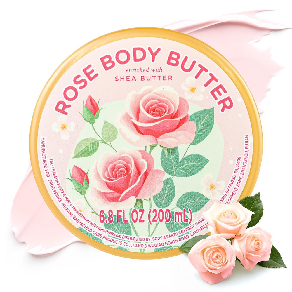 puresoak bath Rose Body Butter, Natural Body Butter for Men Women Smell Good, Rose Scented Shea Butter Body Cream, Body Moisturizer for Dry Skin 6.8 floz