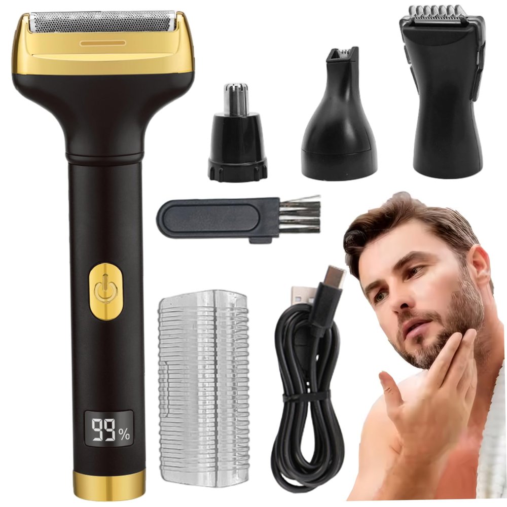 Electric Shavers for Men, 4-in-1 Painless Foil Shaver with LED Display, Rechargeable Cordless Beard Trimmer for Men Face Nose Eyebrows Hair Shavers for