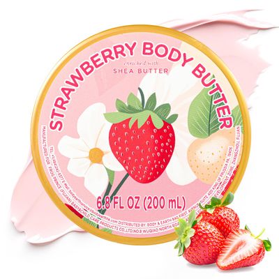 puresoak bath Strawberry Body Butter, Natural Body Butter for Men Women Smell Good, Strawberry Scented Shea Butter Body Cream, Body Moisturizer for Dry Skin 6.8 floz