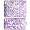 2Pcs Quilted Makeup Bag Set Flower Cute Pencil Case Large Small Travel Makeup Pouch Set for Women Coquette Makeup Bag Aesthetic Cotton Cosmetic Bag Purple Toiletry Organizer Storage Bag Zipper Pouch view 1