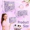 2Pcs Quilted Makeup Bag Set Flower Cute Pencil Case Large Small Travel Makeup Pouch Set for Women Coquette Makeup Bag Aesthetic Cotton Cosmetic Bag Purple Toiletry Organizer Storage Bag Zipper Pouch view 3
