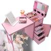 Aluminum Trolley Makeup Train Case,Portable Mobile Manicure Desk,Rolling Manicure Table,Cosmetic Storage Trolley (Pink) view 1