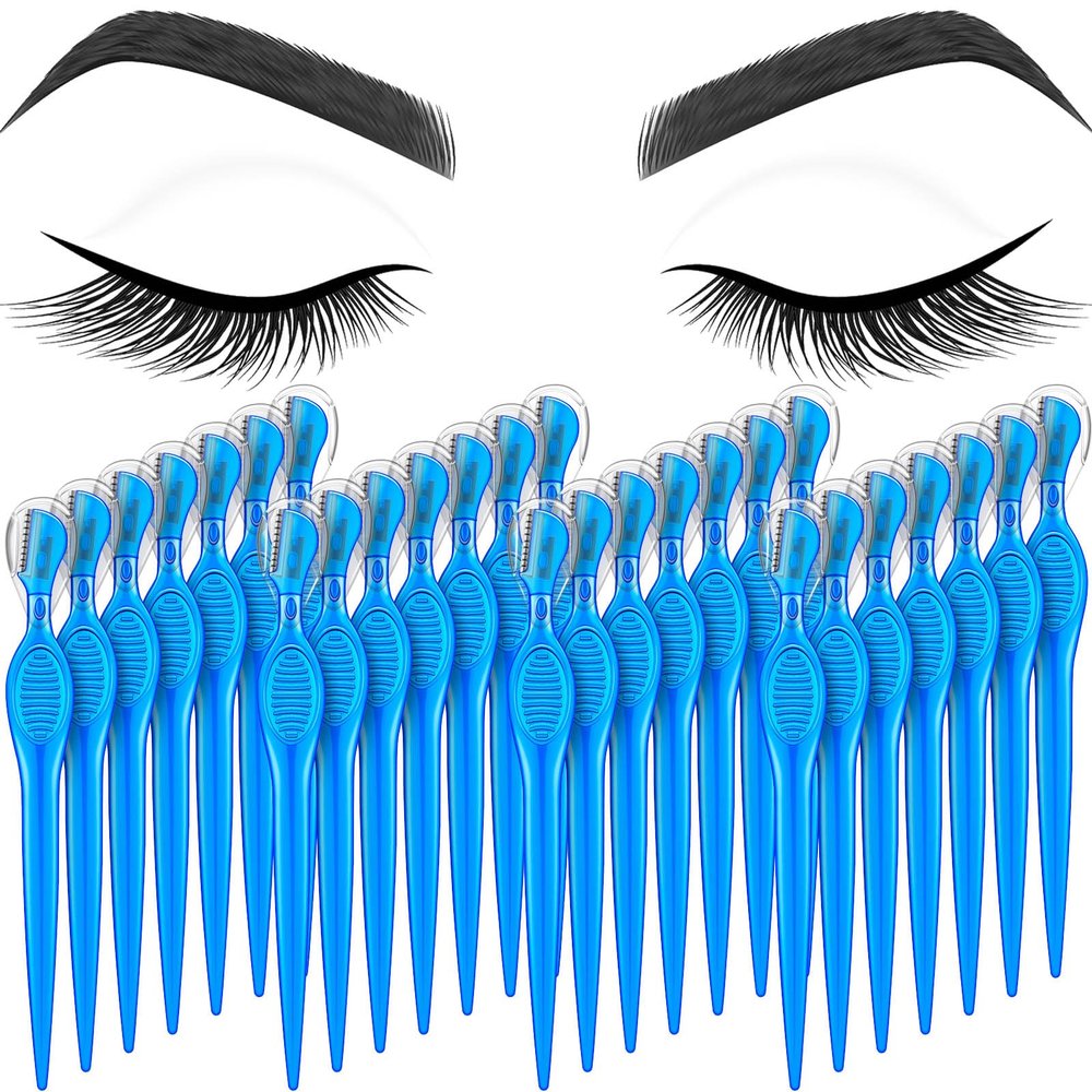 Mudder 28 Pcs Eyebrow Razor Knife Shaver Trimmer Shaver Multipurpose Exfoliating Tool Facial Hair Removal for Women Valentine Gift Giving(Blue)