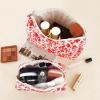 2Pcs Quilted Makeup Bag Set Flower Cute Pencil Case Large Small Travel Makeup Pouch Set for Women Coquette Makeup Bag Aesthetic Cotton Cosmetic Bag Hot Pink Toiletry Organizer Storage Bag Zipper Pouch view 2