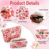 2Pcs Quilted Makeup Bag Set Flower Cute Pencil Case Large Small Travel Makeup Pouch Set for Women Coquette Makeup Bag Aesthetic Cotton Cosmetic Bag Hot Pink Toiletry Organizer Storage Bag Zipper Pouch view 4
