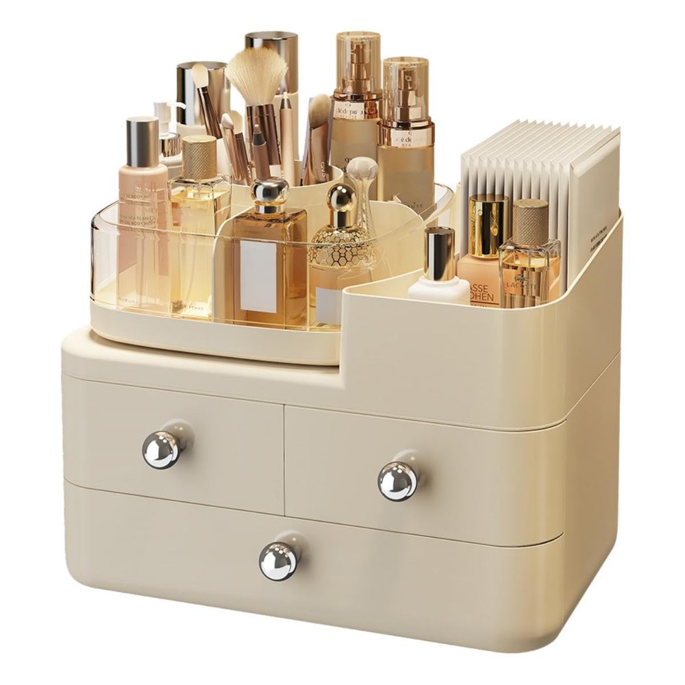360 Rotating Makeup Organizer for Vanity with Drawers, Large Capacity Cosmetic Display Case, skincare organizer, Cosmetic Organizer for Lipstick, Skincare, Brushes, Eyeshadow