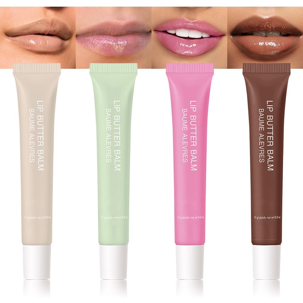 4 PCS Butter Lip Balm  Ultra-Hydrating Lip Care with Shea Butter & Olive Oil, Soothes Dry Lips with Natural Tint & Gloss Effect, Lip Plumper Moisture & Light Lip Stain Finish Set 03