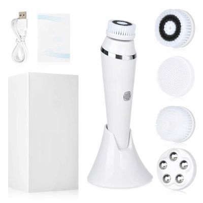 Facial Cleaning Brush, Rechargeable Electric Facial Scrub, IPX7 Waterproof, 3-Speed Adjustable, with 4 Brush Heads, Suitable for Deep Cleaning, Exfoliation, and Facial Massage(White)