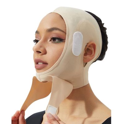 Bderkz Chin Strap Support Band Post Surgery Lipo Compression V-Shaped Face Slimmer Facial Double Chin Neck Cover Strap Bandage(Large)