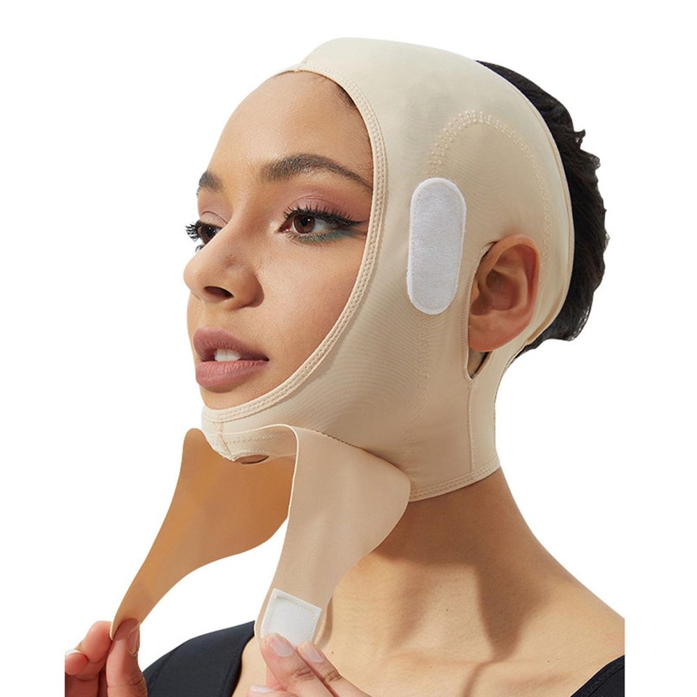 Bderkz Chin Strap Support Band Post Surgery Lipo Compression V-Shaped Face Slimmer Facial Double Chin Neck Cover Strap Bandage(Large)