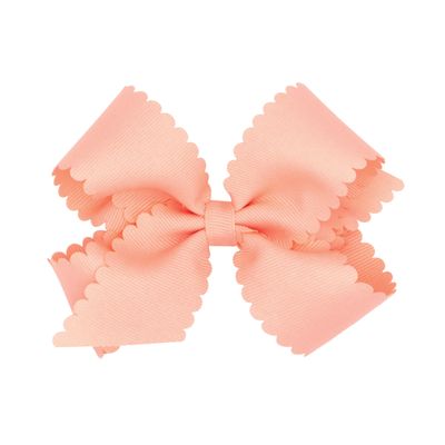 Wee Ones Girls' Classic Grosgrain Hair Bow with Scalloped Edges, No-Slip Hair Clip, Handmade, Light Coral, Medium