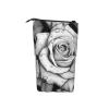 LHBWCVN Black White Rose Cosmetics Bag Standing Pencil Case Telescopic Pencil Bag Portable Pencil Holder Cute Stand up Pencil Pouch for Women Men Travel Coin Pouch Purse view 2