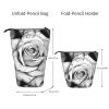 LHBWCVN Black White Rose Cosmetics Bag Standing Pencil Case Telescopic Pencil Bag Portable Pencil Holder Cute Stand up Pencil Pouch for Women Men Travel Coin Pouch Purse view 4