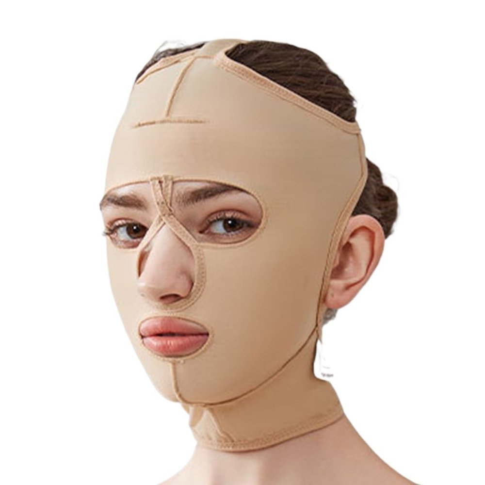 Bderkz Womens Full Face Lift Strap Post Surgery Facelift Compression Neck and Chin Coverage Bandage Wrap Enhances Recovery(XX-Large)