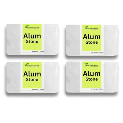 Dharamchand Ayurvedic centre Alum Stone Bar 400g Natural Fitkari Stone for Skin Tightening & Water Purification | Crystal White Alum Bar for Underarms & Shaving | Gentle & Effective Pack of 100g x 4