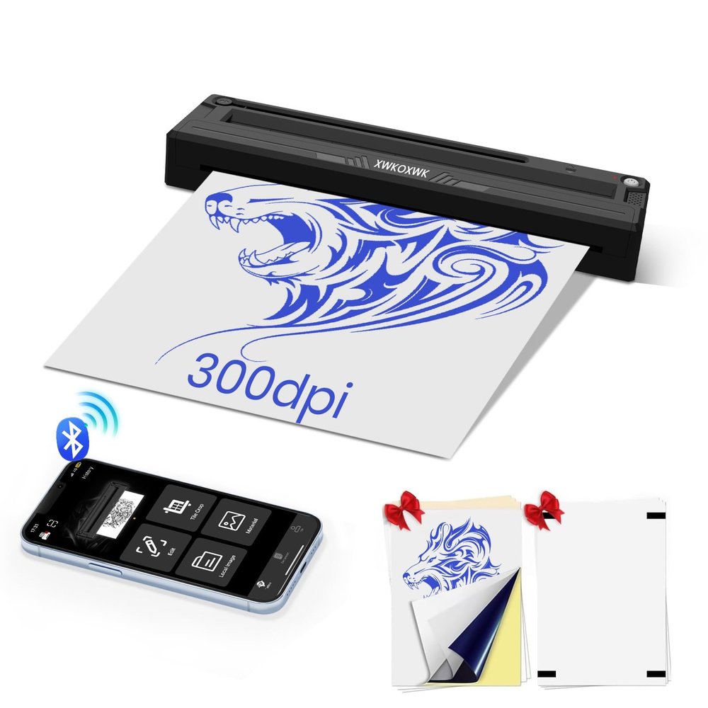 2026 New Tattoo Stencil Printer Machine for Tattoo Artists&Beginners,with 10 pcs Tattoo Transfer Paper and Folded Paper,Compatible with Phone/Pc,Thermal Portable Bluetooth Inkless Wireless Printer