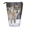 LHBWCVN wolf in the snow Cosmetics Bag Standing Pencil Case Telescopic Pencil Bag Portable Pencil Holder Cute Stand up Pencil Pouch for Women Men Travel Coin Pouch Purse view 1