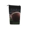 LHBWCVN American Football Cosmetics Bag Standing Pencil Case Telescopic Pencil Bag Portable Pencil Holder Cute Stand up Pencil Pouch for Women Men Travel Coin Pouch Purse view 2