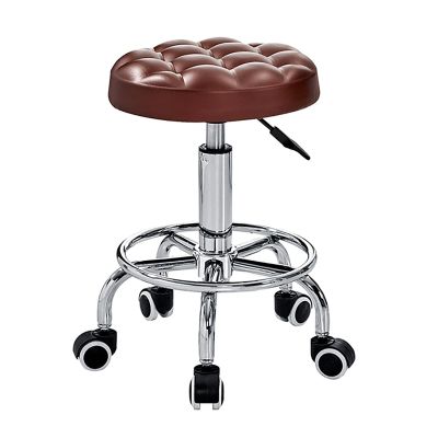 HUANGJIAVT Round Rolling Beauty Stool on Wheels PU Leather Swivel Chair, Height Adjustable Salon Stool, Kitchen & SPA Ergonomic Design for Comfort and Mobility
