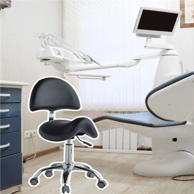 HUANGJIAVT Ergonomic Saddle Chair with Backrest  Adjustable Height Rolling Stool for Dental, Clinic, Tattoo, Office & Kitchen Use Thick Cushion, Heavy Duty, Swivel Seat Improved Posture