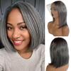 12 Inch Grey Salt & Pepper Bob Wigs Human Hair for Women 13x6 HD Lace Front Wig Human Hair Pre Plucked Pre Cut Glueless Straight Silky Short Bob Wigs with Baby Hair 180% Density 6 Inch Deep Parting view 1