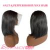 12 Inch Grey Salt & Pepper Bob Wigs Human Hair for Women 13x6 HD Lace Front Wig Human Hair Pre Plucked Pre Cut Glueless Straight Silky Short Bob Wigs with Baby Hair 180% Density 6 Inch Deep Parting view 2