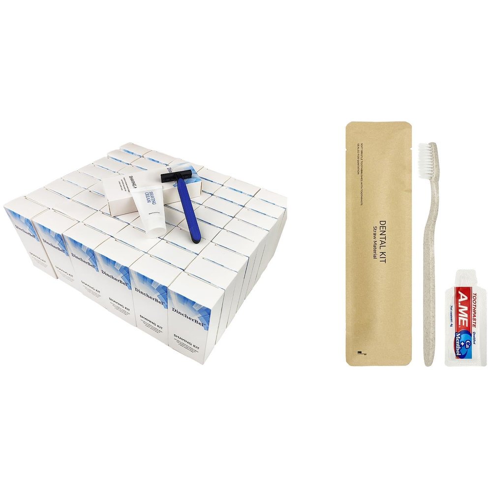 50 Pack Shave Kit, 50 Pack Toothbrushes with Toothpaste - Portable Individually Wrapped Travel Size Toiletries Amenities