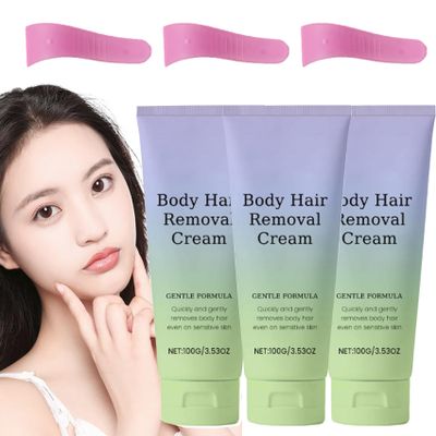 Facial Hair Removal - Gentle and Painless Facial Hair Removal Cream, Body Hair Removals Cream with Spatula Applicator, Gentle Formula, 100 g/3.53 oz (3pcs)