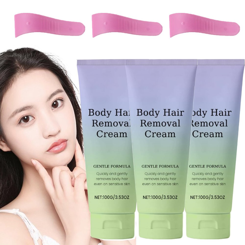 Facial Hair Removal - Gentle and Painless Facial Hair Removal Cream, Body Hair Removals Cream with Spatula Applicator, Gentle Formula, 100 g/3.53 oz (3pcs)