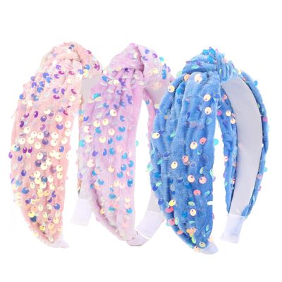 Brimekichio Sequin Kids Headbands, Sparkly Knotted Headbands for Girls, Pink Glitter Hair Band girl Hair Accessories