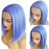 13x6 Blunt Cut Glueless Bob Wig Deep Part HD Lace Frontal Human Hair Wigs for Black Women 180% Density Light Blue Colored Human Hair Bob Lace Front Wigs 12 Inch Pre Plucked view 3