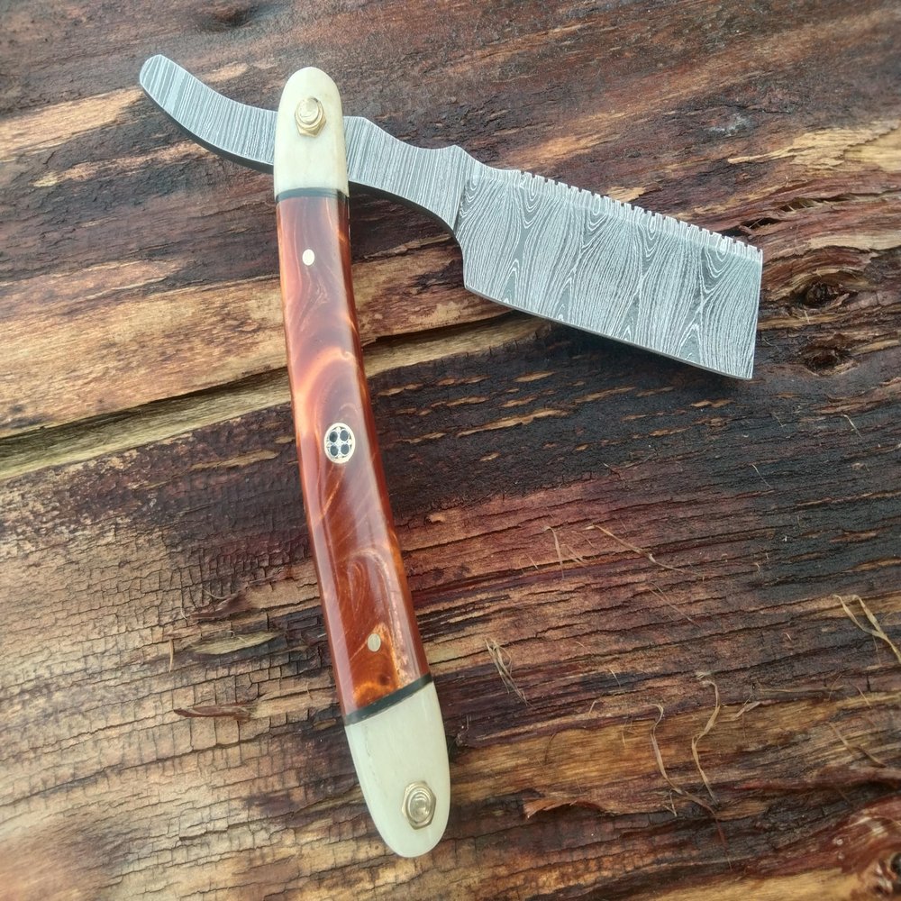 Professional Damascus Straight Edge Razor Handmade Shavette for Mens Grooming & Barber Use