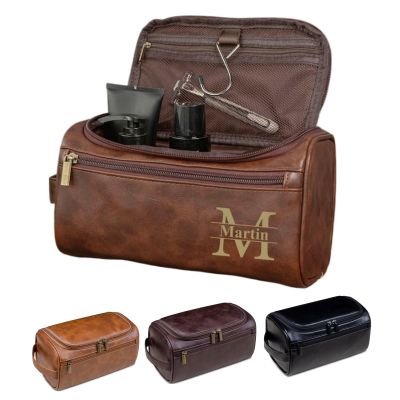 Personalized Men's Leather Toiletry Bag,Shaving Kit Groomsmen Gifts,Custom Name Mens Toiletry Bags for Traveling,Gifts for Boyfriend Dad Husband Birthday Anniversary Christmas Wedding (Coffee)