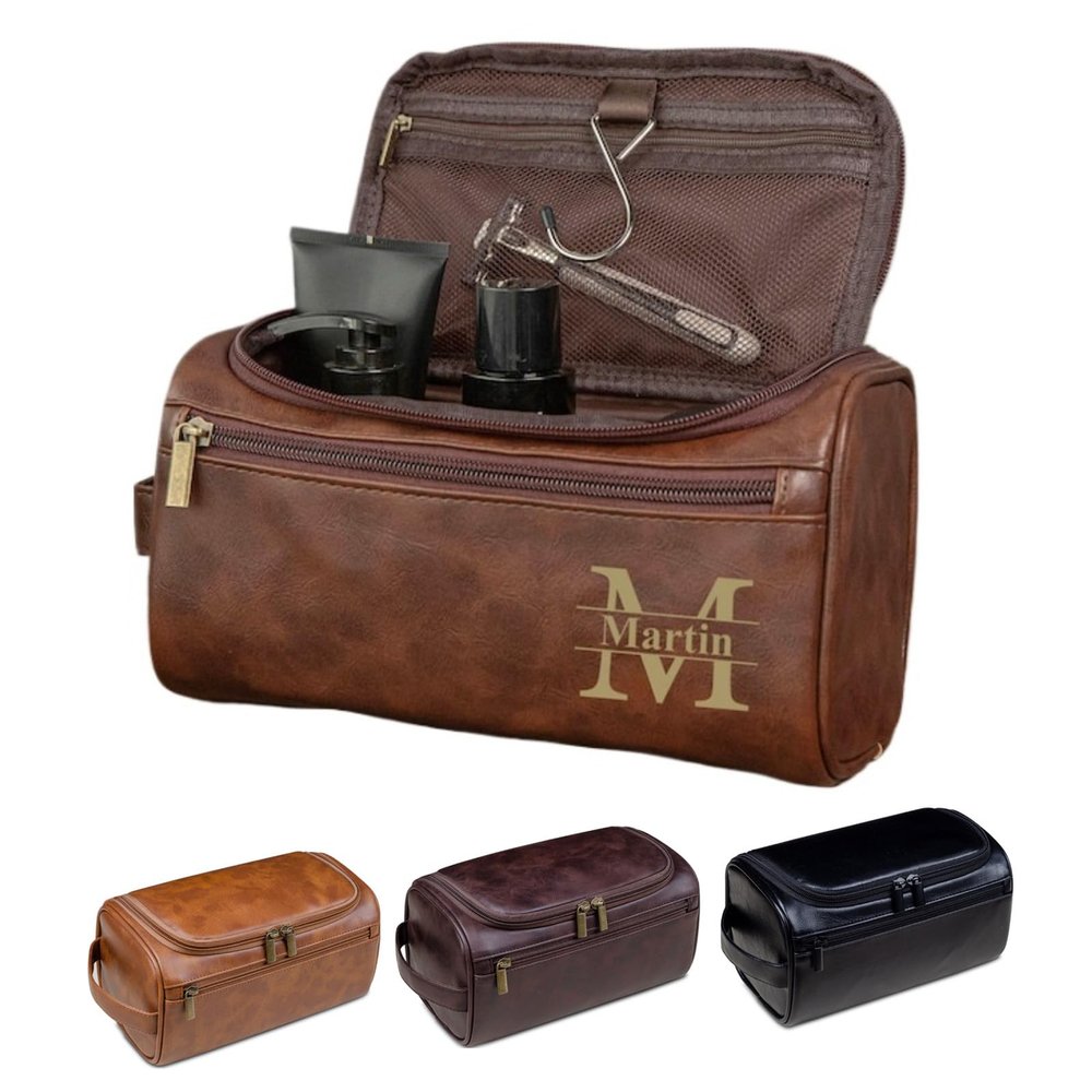 Personalized Men's Leather Toiletry Bag,Shaving Kit Groomsmen Gifts,Custom Name Mens Toiletry Bags for Traveling,Gifts for Boyfriend Dad Husband Birthday Anniversary Christmas Wedding (Coffee)