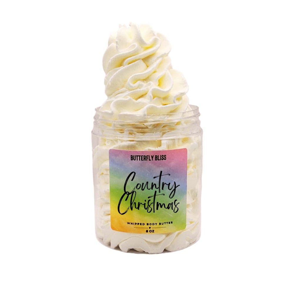 Country Christmas Whipped Body Butter Bayberry, Cranberry & Apple Holiday Scent Ultra Moisturizing Shea & Mango Butter Handmade Winter Skincare 8 oz Jar