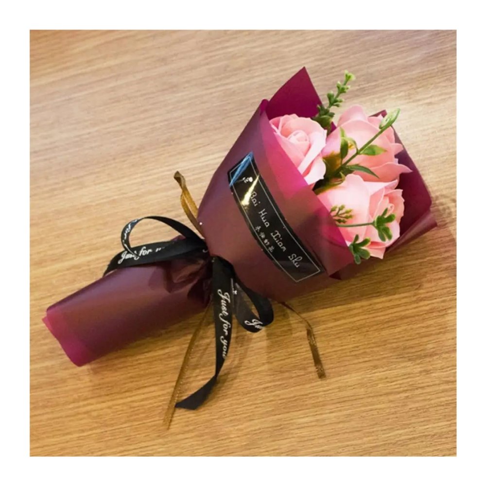 3 Heads Mi~i Artificial Rose Bouquet Hand Holding Soap Flower Valentine Day Gift Gift Box Decoration Women Girl Bath Facial Soap(E)