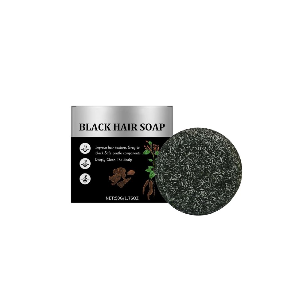 Natural Black Hair Soap with Polygonum Root, Castor Oil, Sesame Extract, 50g/1.76oz, Gray to Black Hair Treatment