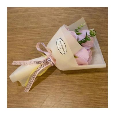 3 Heads Mi~i Artificial Rose Bouquet Hand Holding Soap Flower Valentine Day Gift Gift Box Decoration Women Girl Bath Facial Soap(Light Purple)