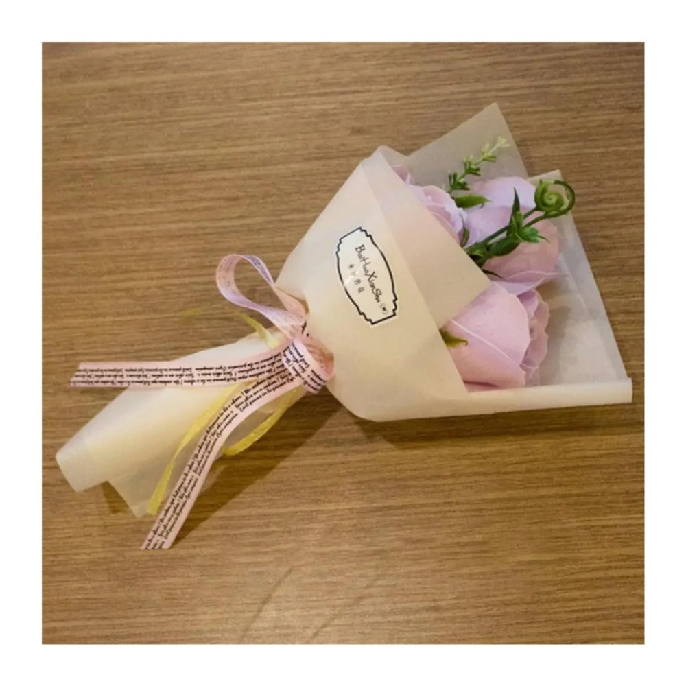 3 Heads Mi~i Artificial Rose Bouquet Hand Holding Soap Flower Valentine Day Gift Gift Box Decoration Women Girl Bath Facial Soap(Light Purple)