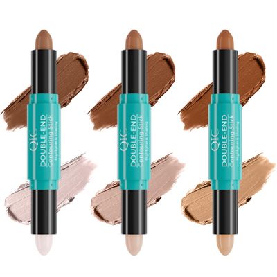 2-in-1 Contour & Highlighter Stick - Dual-Ended, Waterproof, Long-Lasting, for All Skin Tones (02# Lotus root Pink + Coffee)