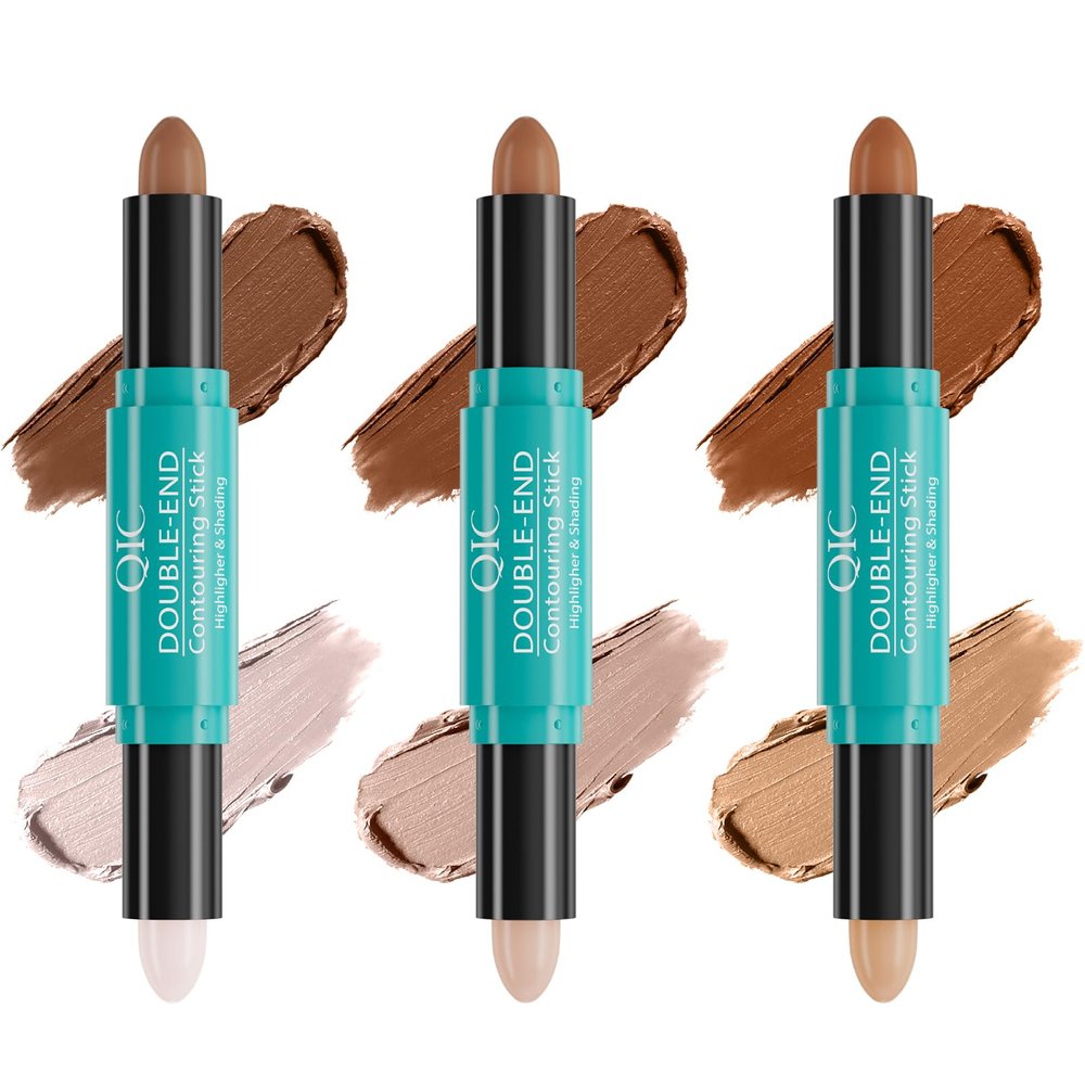 2-in-1 Contour & Highlighter Stick - Dual-Ended, Waterproof, Long-Lasting, for All Skin Tones (02# Lotus root Pink + Coffee)