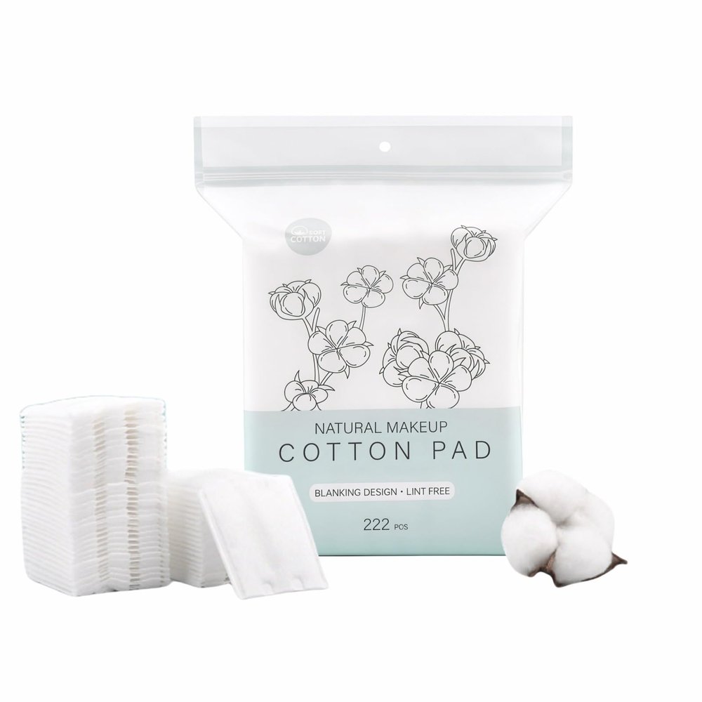 222-Pack 100% Pure Cotton Makeup Remover Pads | Soft, Hypoallergenic & Lint-Free Facial Rectangle for Sensitive Skin | Reusable, Double-Sided with Reinforced Edges | Makeup Skincare(222 Count)