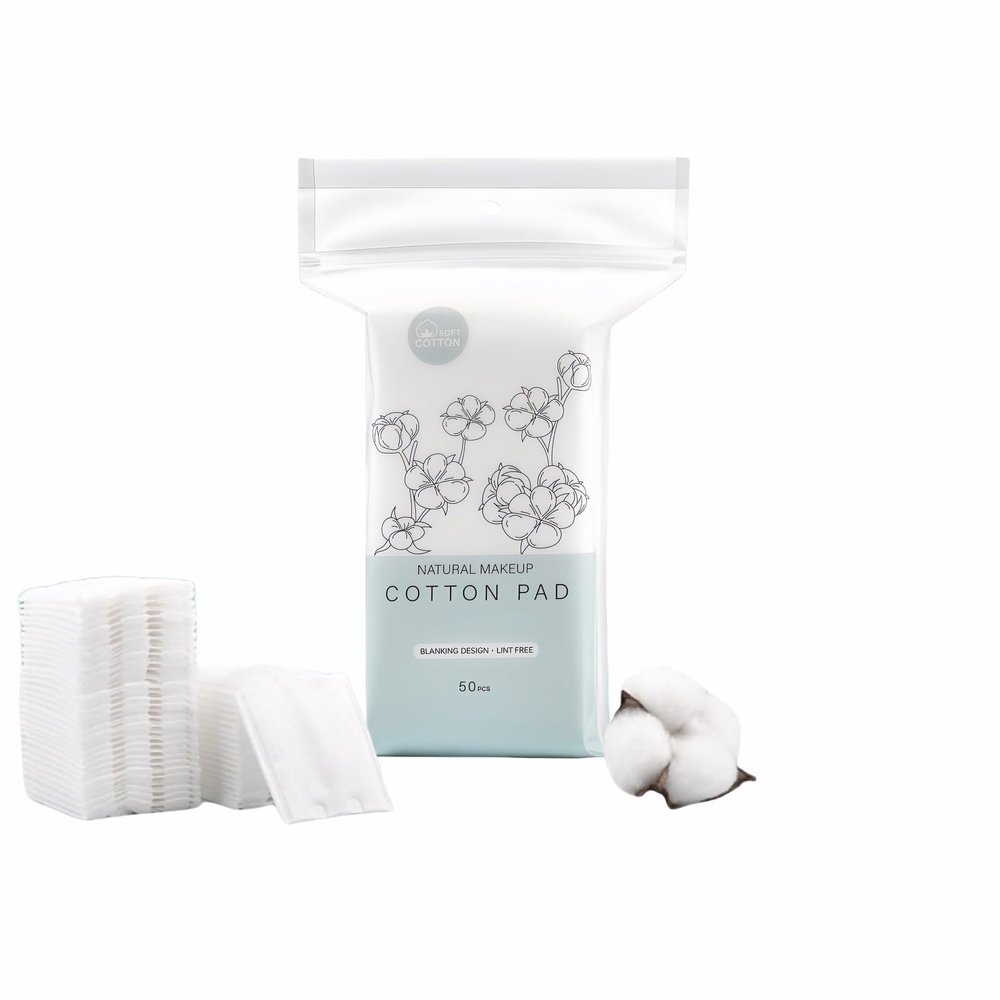 50-Pack 100% Pure Cotton Makeup Remover Pads | Soft, Hypoallergenic & Lint-Free Facial Rectangle for Sensitive Skin | Reusable, Double-Sided with Reinforced Edges | Makeup Skincare(50 Count)