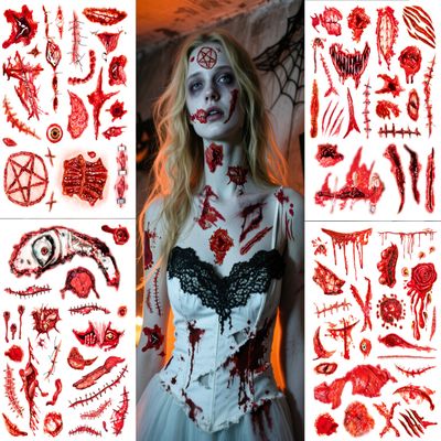 110Pcs Halloween Party Favors - 4 Sheets Halloween Decorations Tattoos Bloody Wound Supplies Goodie Bag Stuffers for Halloween Decor Indoor, Halloween Tattoos & Halloween Decorations Gifts for Party