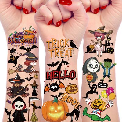 166Pcs Halloween Party Favors - Cute Halloween Tattoos Supplies Goodie Bag Stuffers for Halloween Decor Indoor, 4 Sheets Halloween Tattoos & Halloween Decorations Gifts for Party & Cosplay