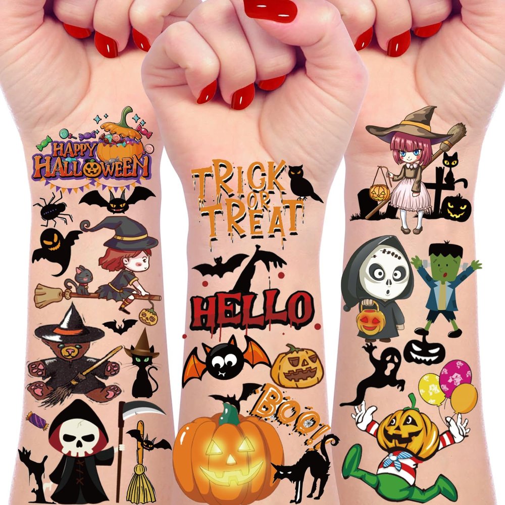 166Pcs Halloween Party Favors - Cute Halloween Tattoos Supplies Goodie Bag Stuffers for Halloween Decor Indoor, 4 Sheets Halloween Tattoos & Halloween Decorations Gifts for Party & Cosplay