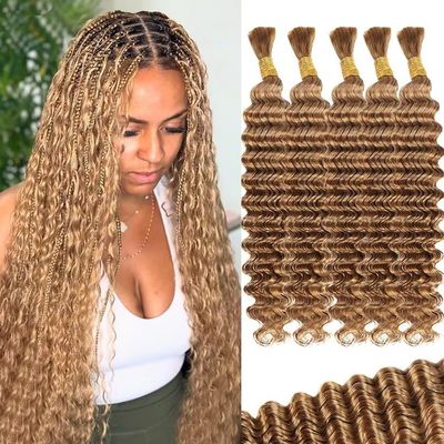 12A #27 Honey Blonde Human Braiding Hair for Boho Braids 5 Bundles 16 Inch 160g Deep Wave Braiding Hair for Bohemian Knotless Braids 100% Unprocessed Virgin Bulk Hair Extensions No Weft