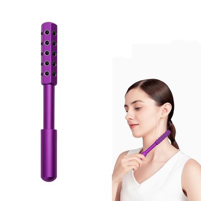 Betypura 30-Stone Facial Roller - Cooling Face & Neck Massager Tool for Skin Rejuvenation | 360 Contouring with Germanium Stones & Aircraft Aluminum | Portable 7.6" Beauty Roller - Purple